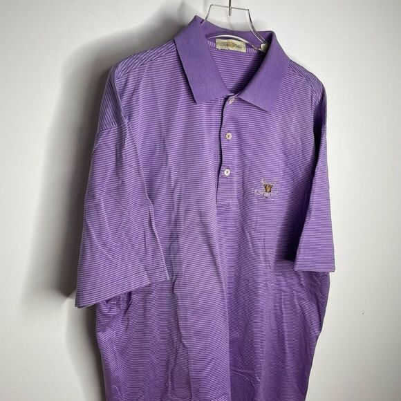 Peter Millar Polo‎ Shirt Men Medium M Purple Preppy Striped Golf Club Duck 1987 - Picture 4 of 7